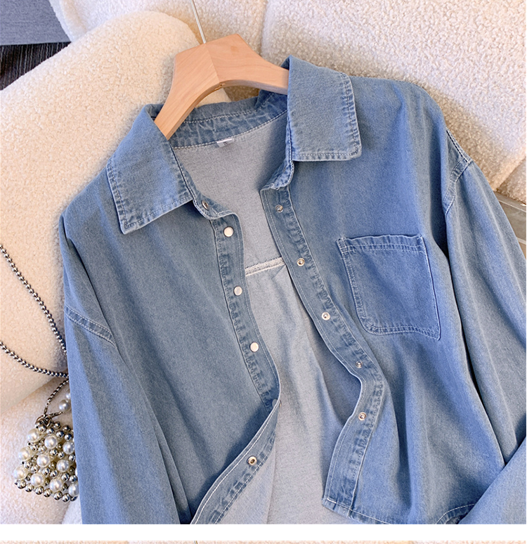 Basit Tasarım Tek Düğmeli Kot Gömlek