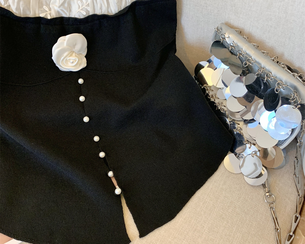 3D Çiçek Desenli Dantel Patchwork Üst