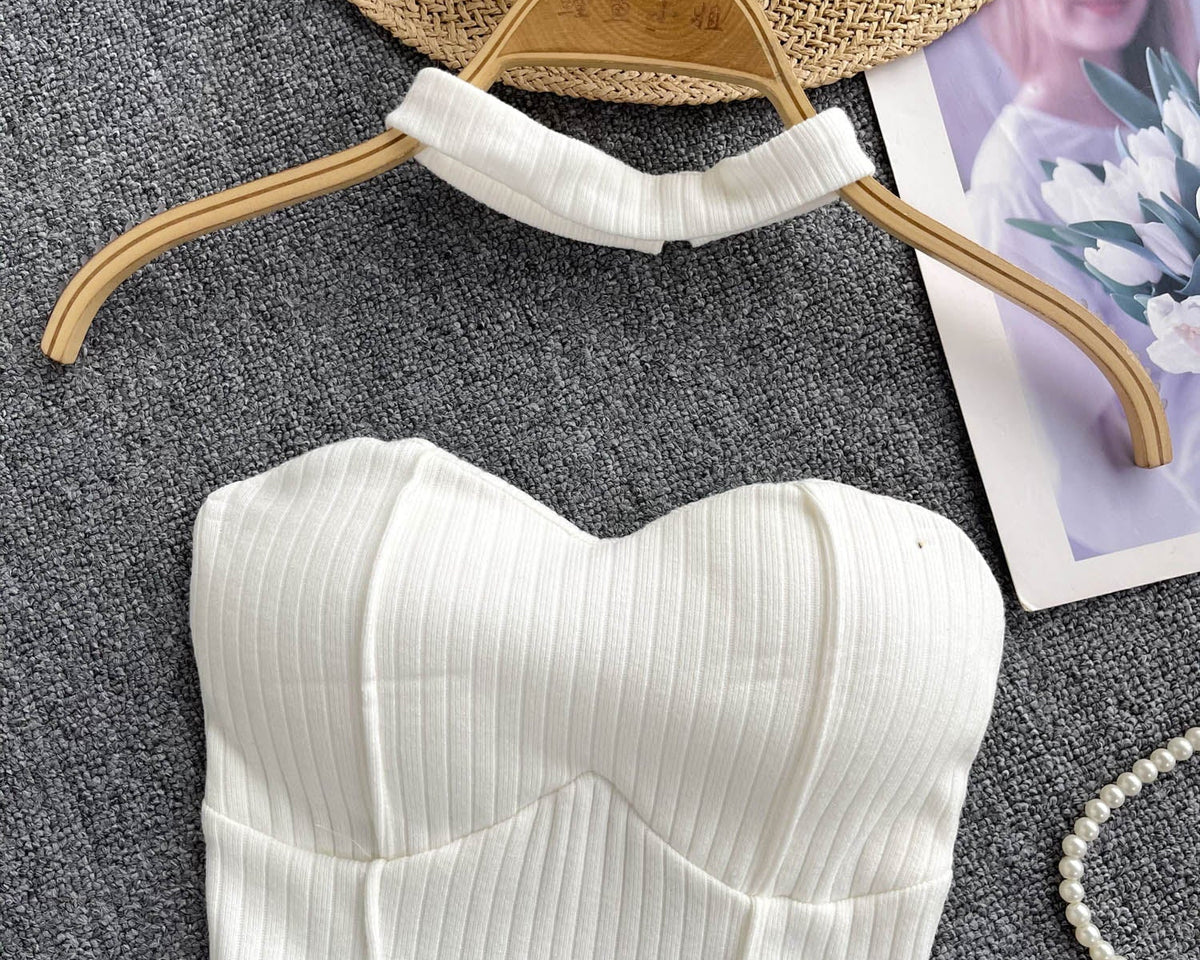 Choker ile Yastıklı Çizgili Örgü Üst