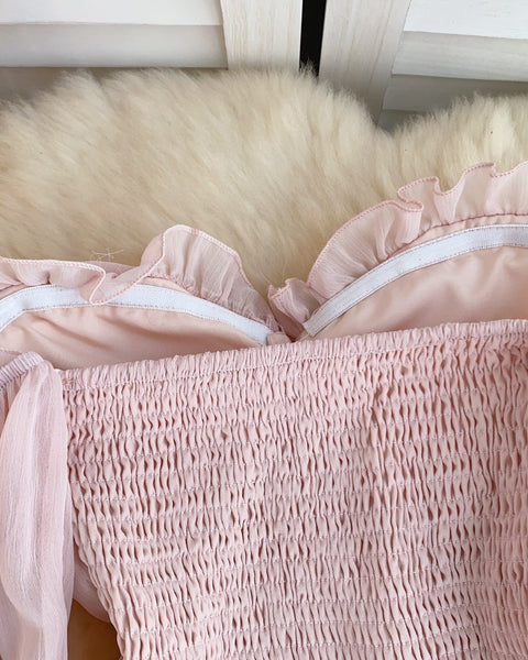 Askısız Volanlı Pembe Şifon Bluz