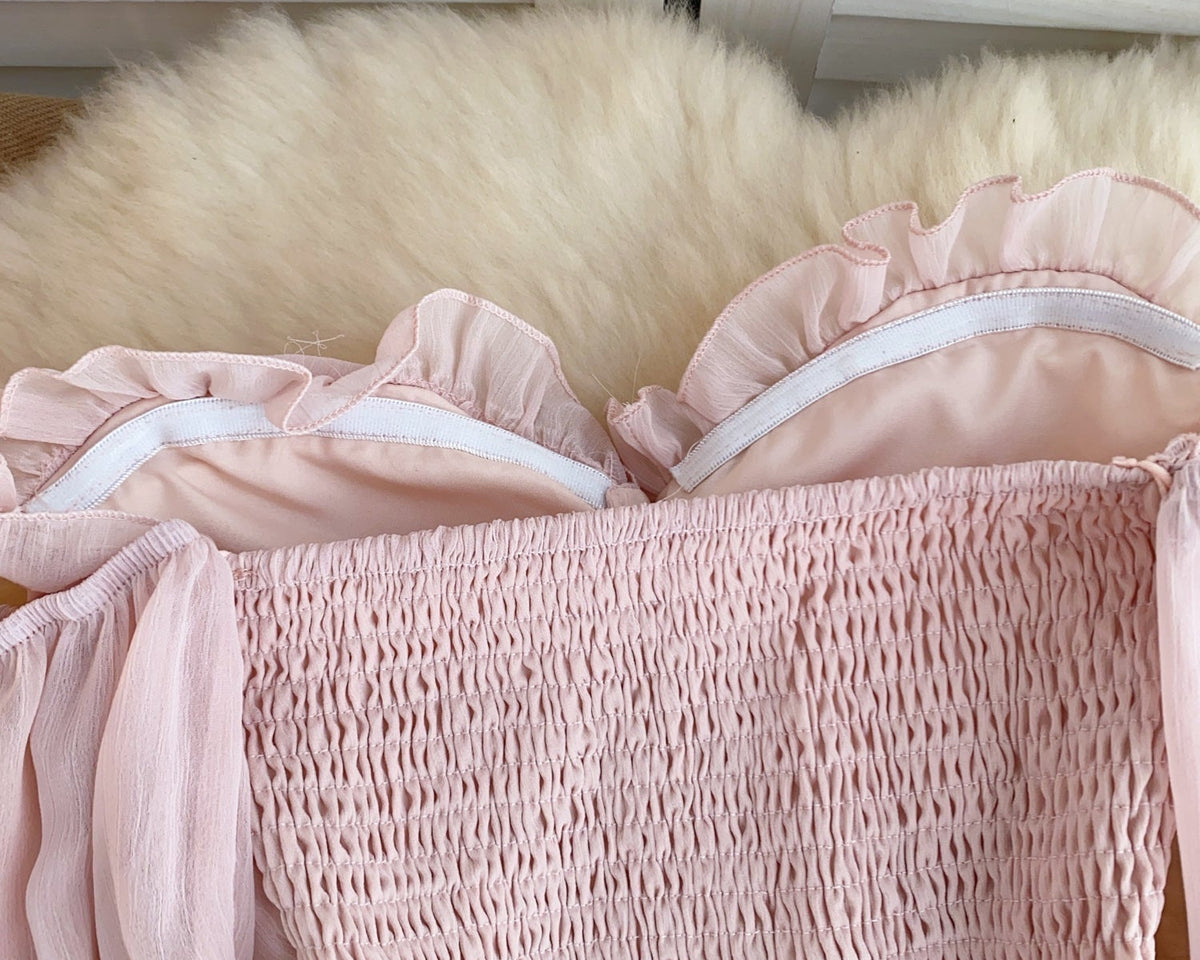 Askısız Volanlı Pembe Şifon Bluz