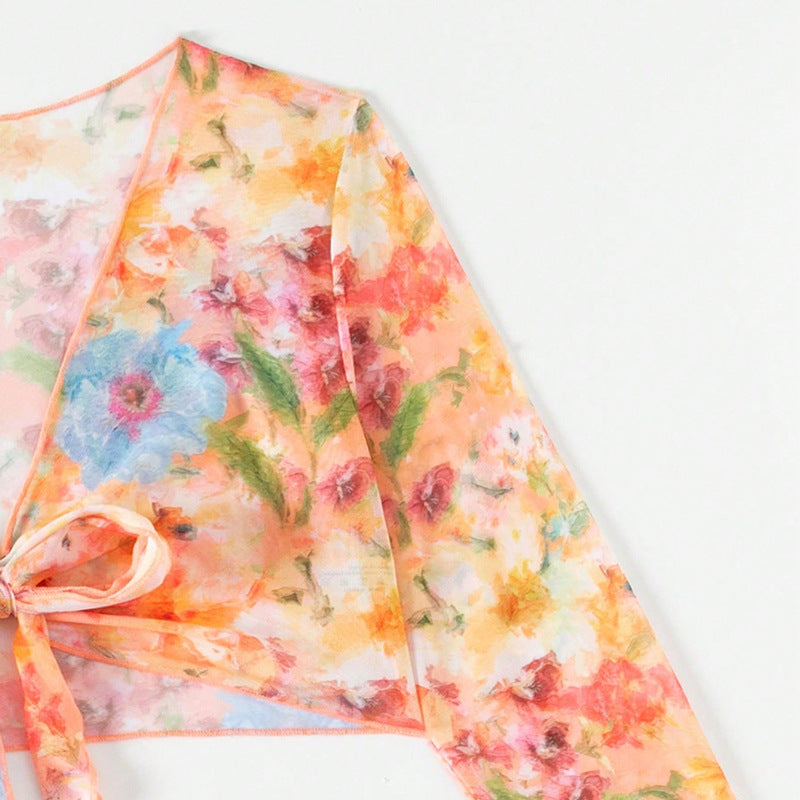 Baskılı Plaj Etekli Bikini 4 Parça Mayo