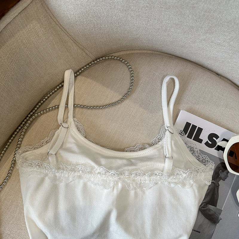 Vintage Dantel Kenar Baskılı Atlet