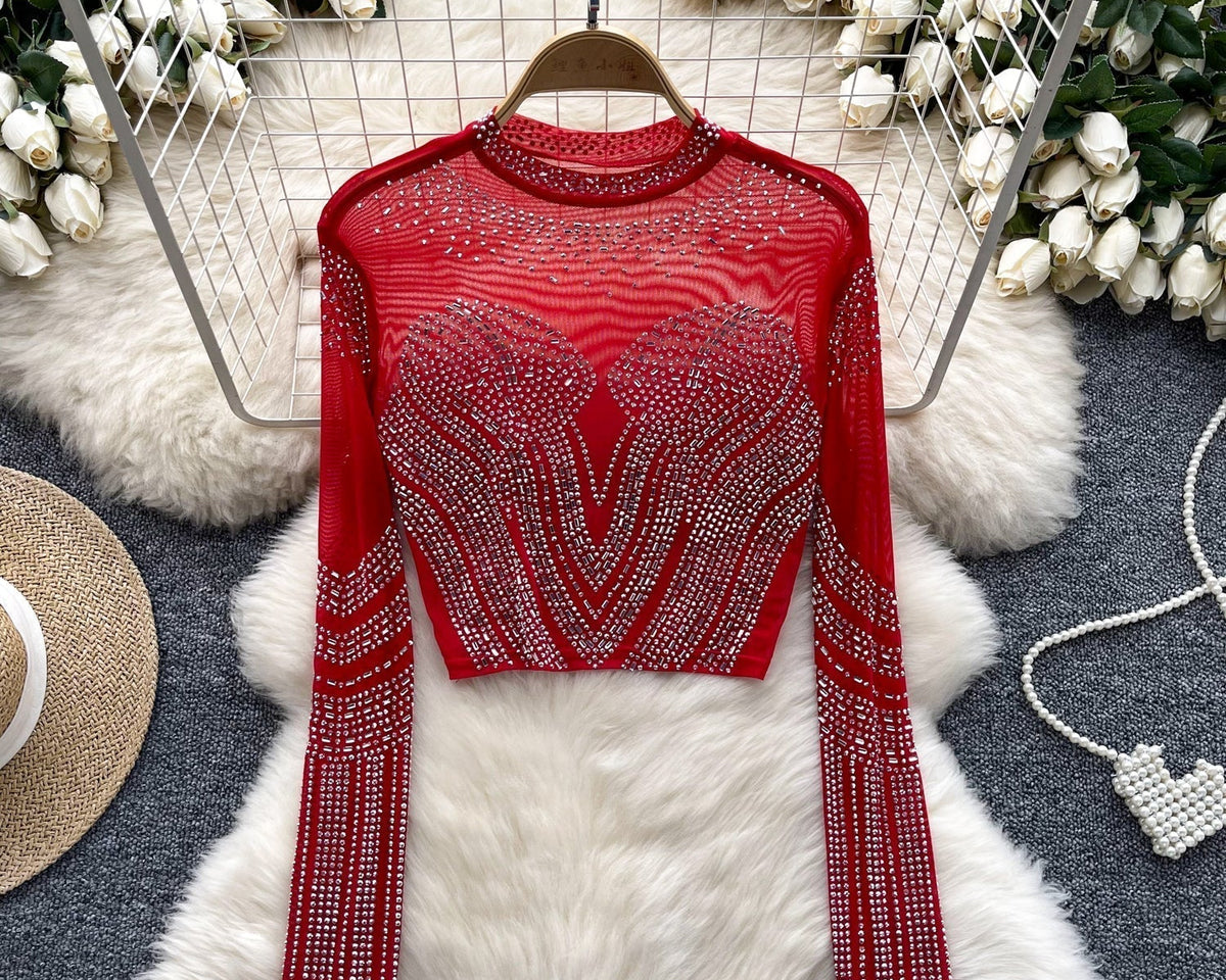 Boncuklu Yuvarlak Yaka Alt Tişört