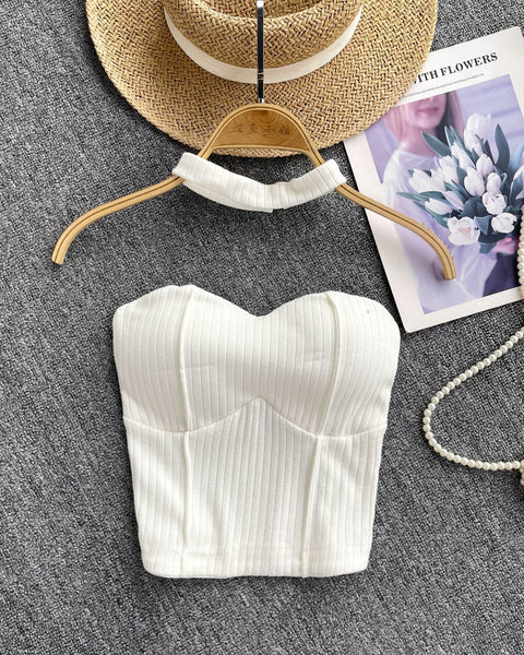 Choker ile Yastıklı Çizgili Örgü Üst