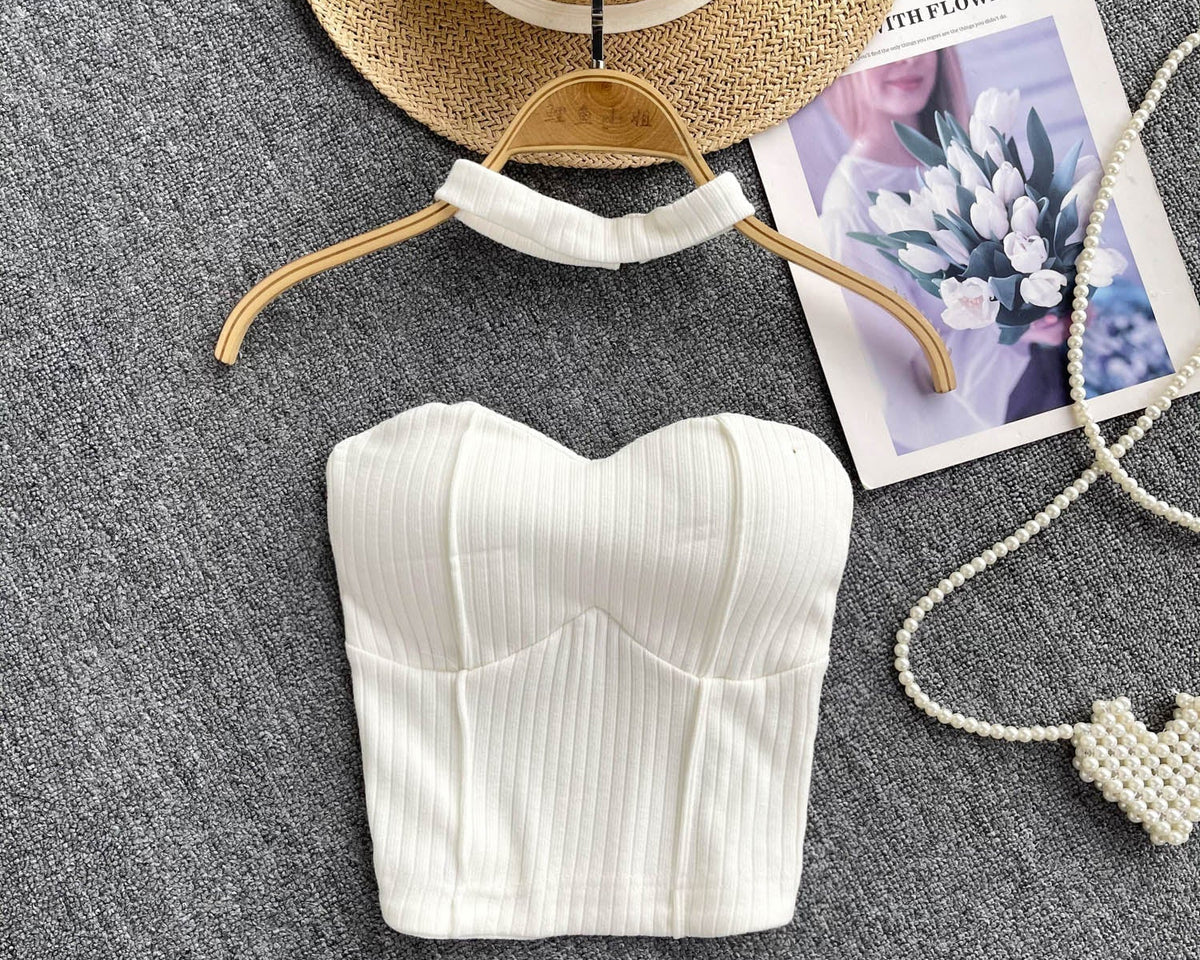 Choker ile Yastıklı Çizgili Örgü Üst