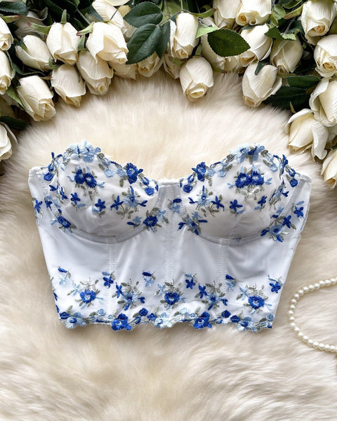 Off-shoulder Çiçek İşlemeli Dantel Bluz