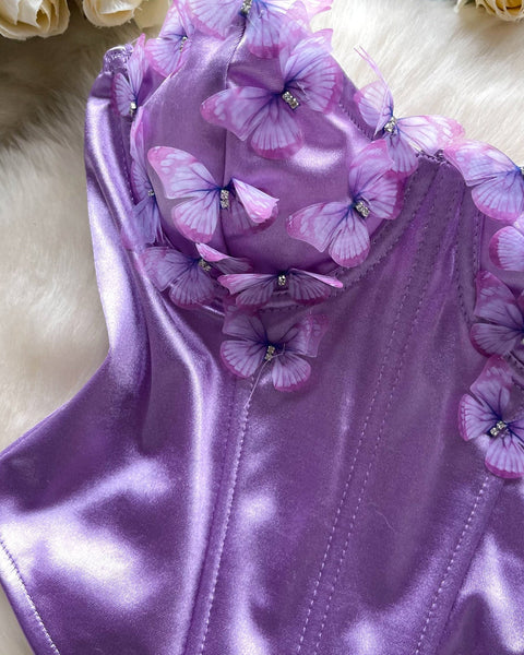 3D Kelebek Parlak Askısız Üst