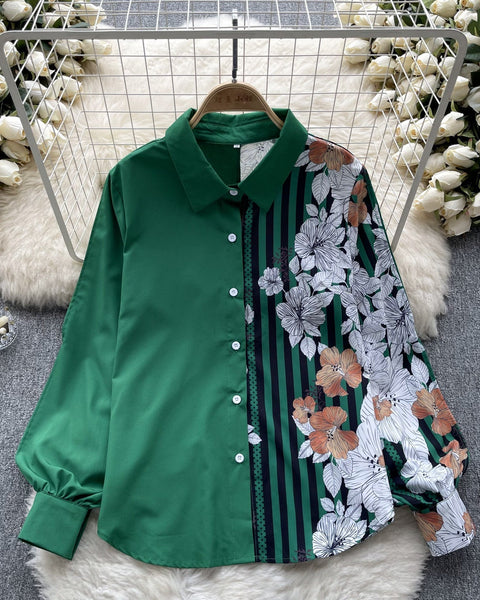 Çiçek Desenli Patcher Loose-fit Gömlek