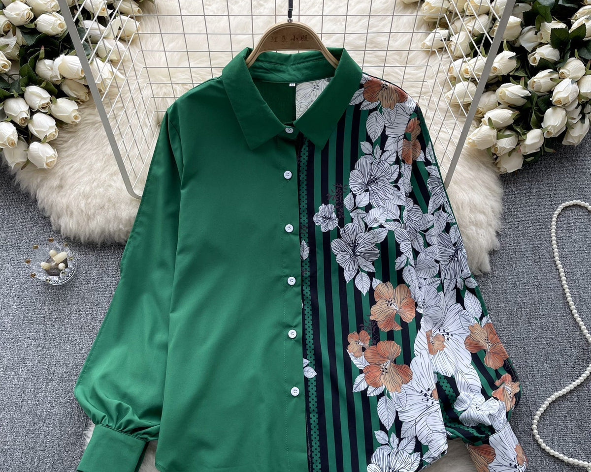 Çiçek Desenli Patcher Loose-fit Gömlek