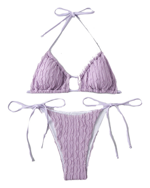 Düz Renk Kabartmalı Bikini Mayo