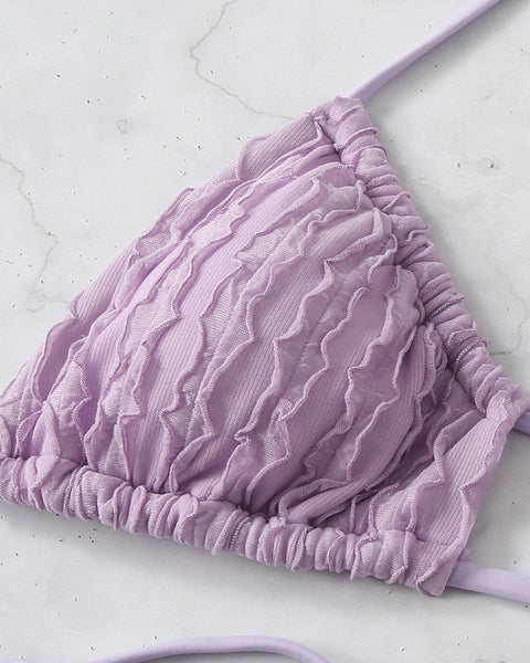 Düz Renk Kabartmalı Bikini Mayo