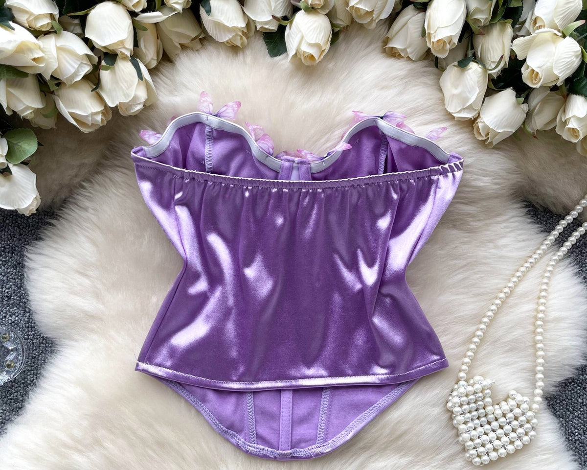 3D Kelebek Parlak Askısız Üst