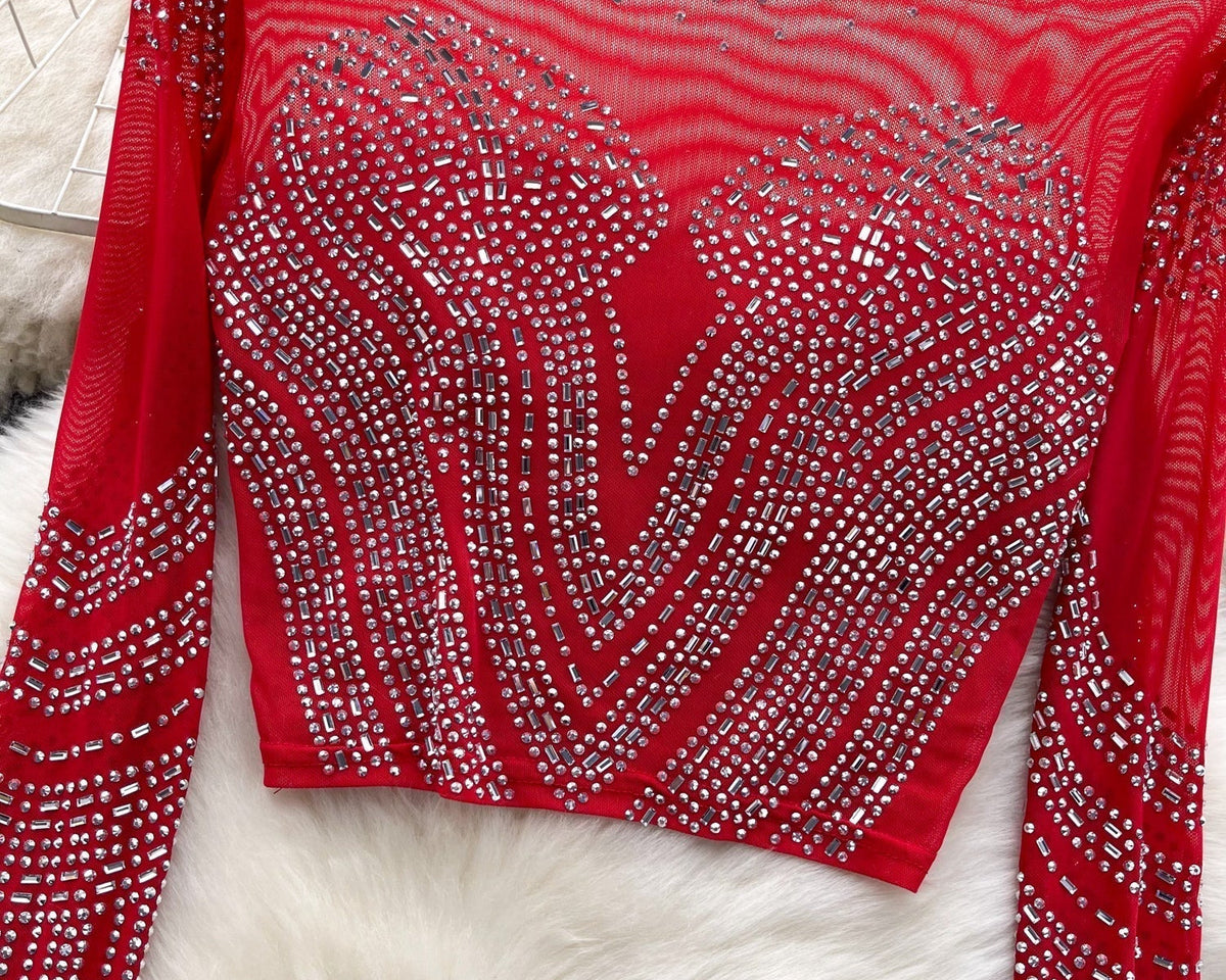 Boncuklu Yuvarlak Yaka Alt Tişört