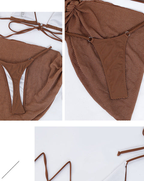 Üç Parçalı Askılı Şık Plaj Tatili Bikini