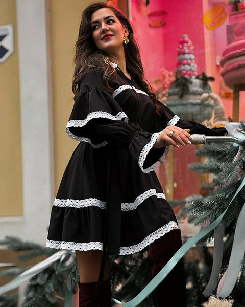 V Yaka Uzun Kollu A Kesim Elbise