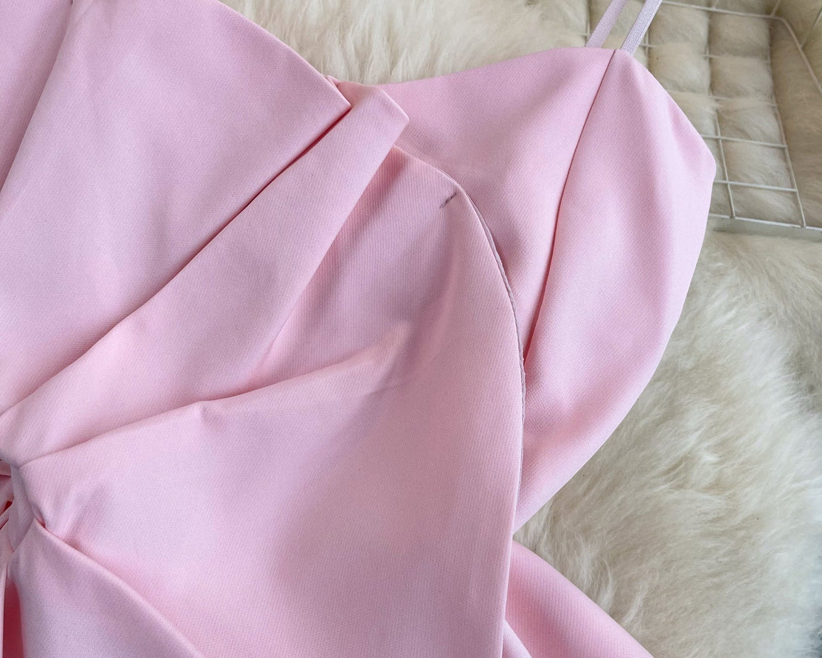 3D Volanlı Düz Renk Sırt Dekolteli Bluz