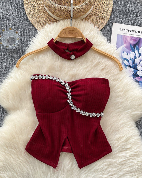 Boncuklu Yastıklı Üst ve Choker