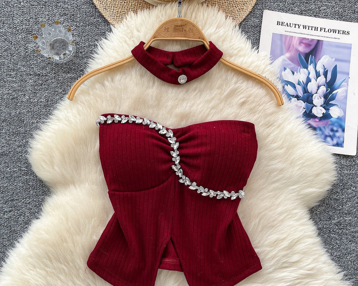 Boncuklu Yastıklı Üst ve Choker