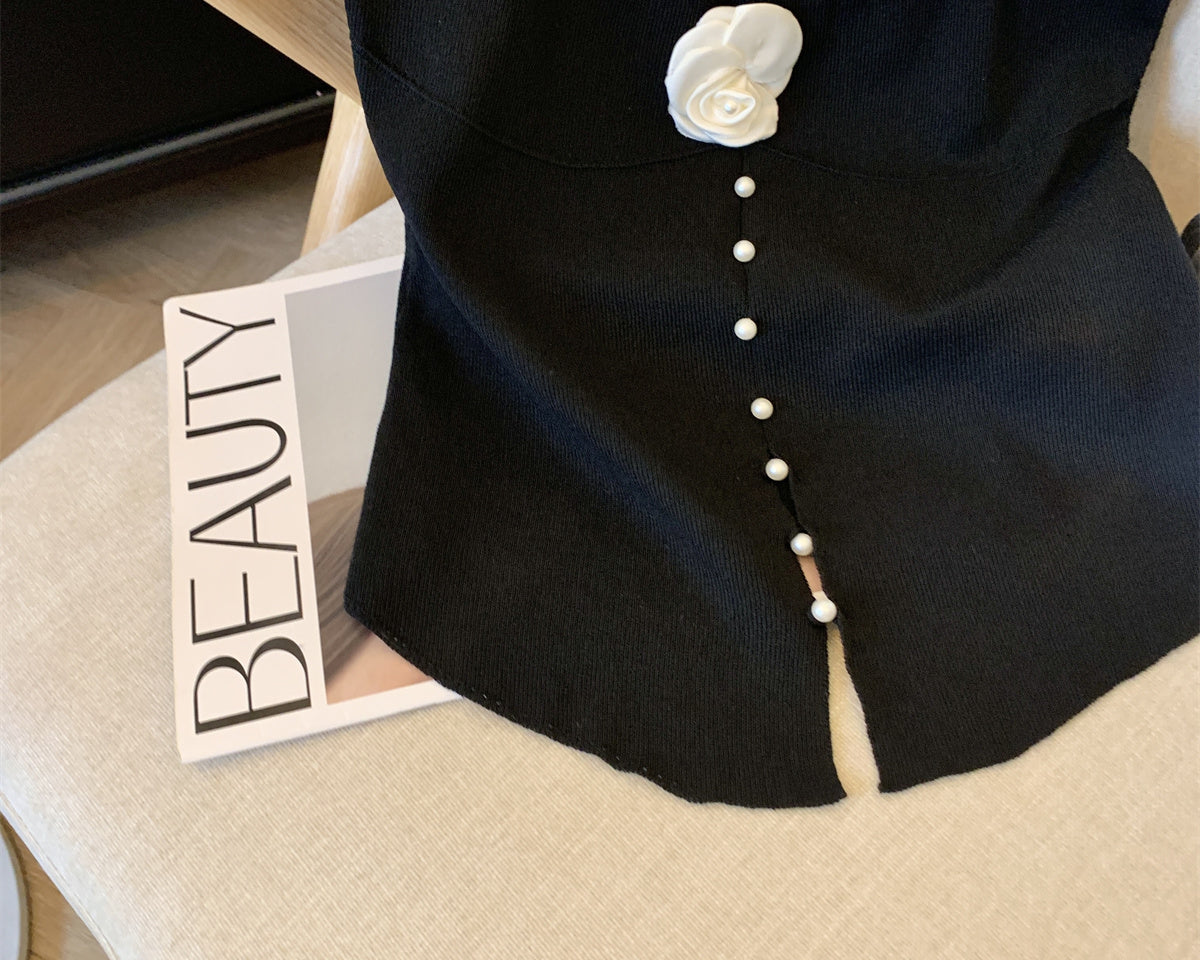 3D Çiçek Desenli Dantel Patchwork Üst