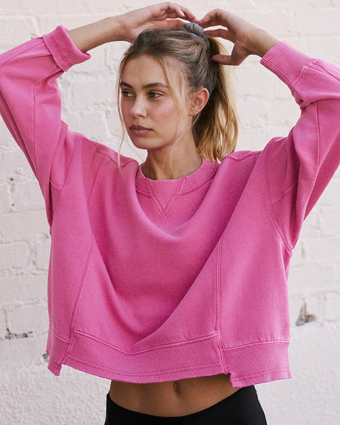 Bol Kesim Yuvarlak Yaka Patchwork Sweatshirt