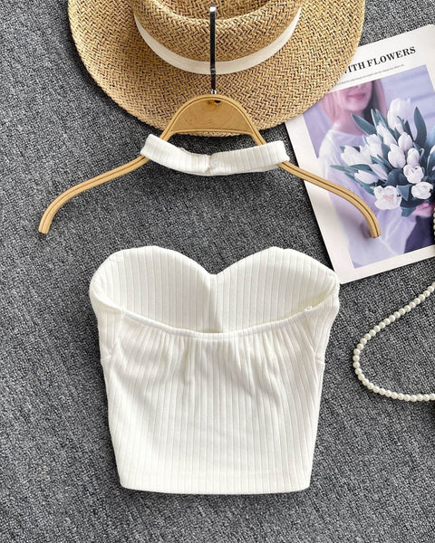 Choker ile Yastıklı Çizgili Örgü Üst