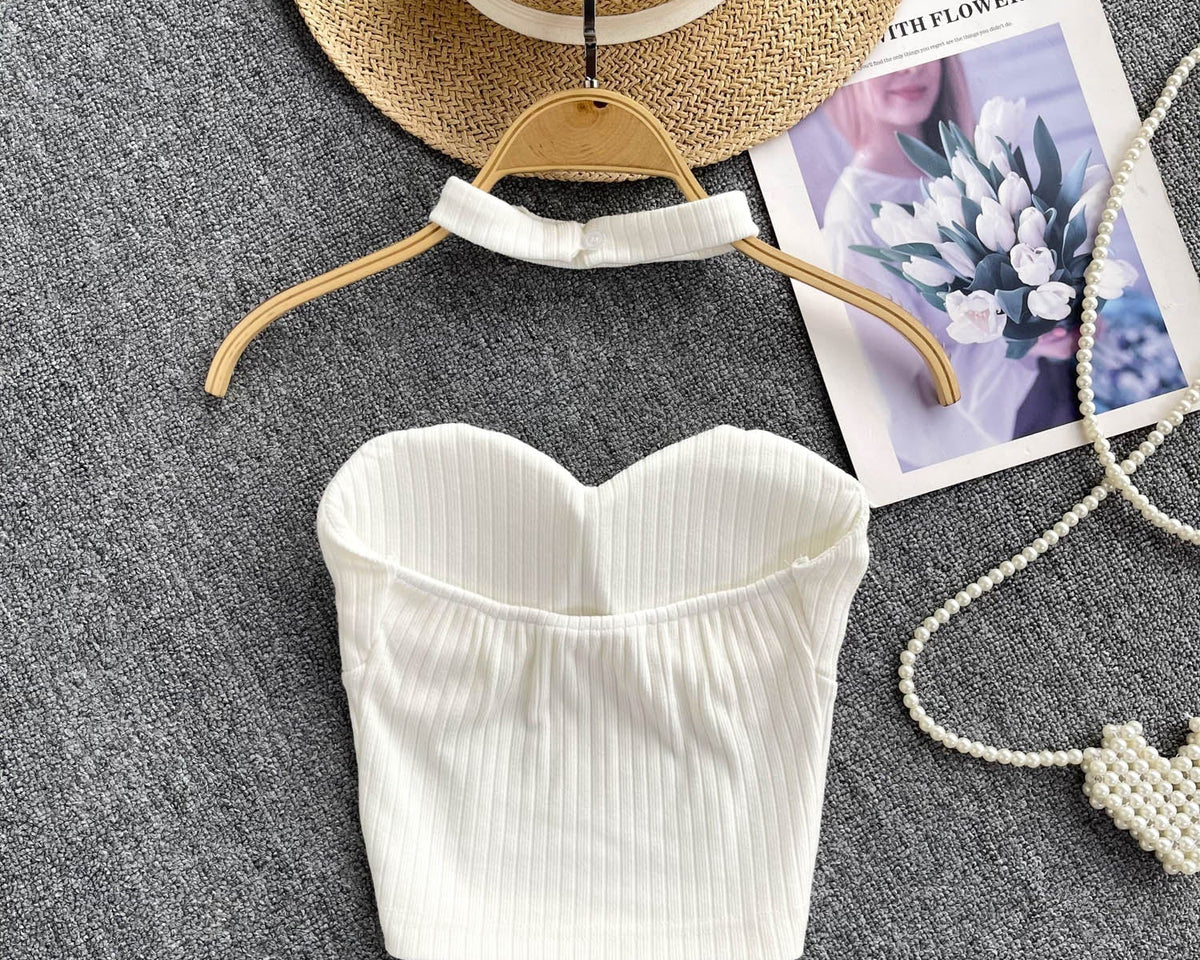 Choker ile Yastıklı Çizgili Örgü Üst