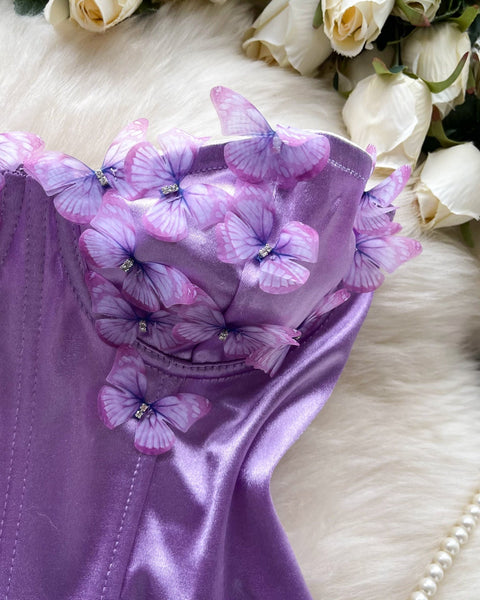 3D Kelebek Parlak Askısız Üst