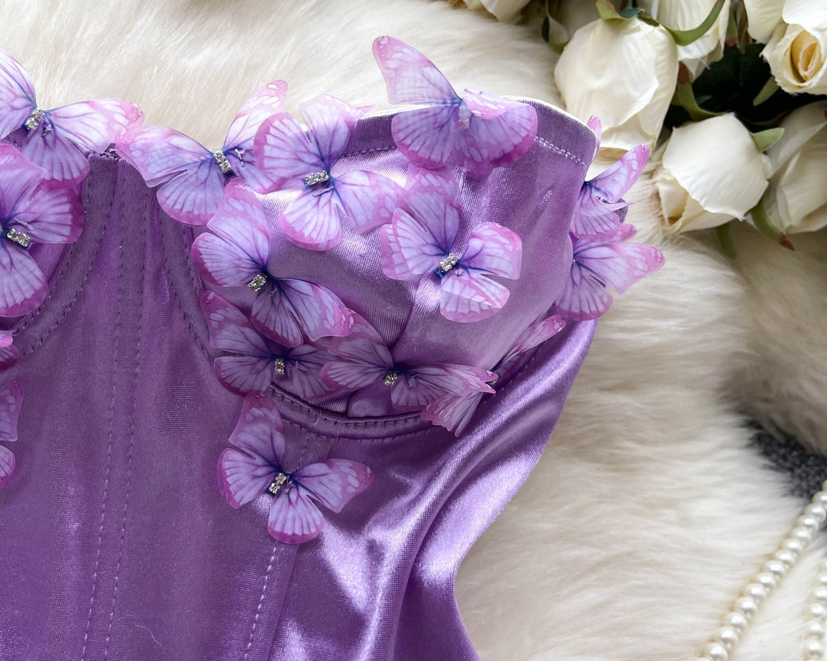 3D Kelebek Parlak Askısız Üst