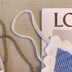 Tatlı Renk Bloklama Örgü Sıfır Kol Bluz