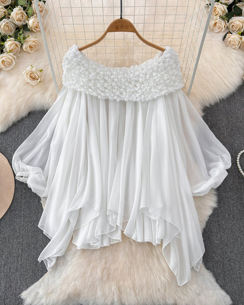 Düzensiz Tasarım Askısız Şifon Bluz