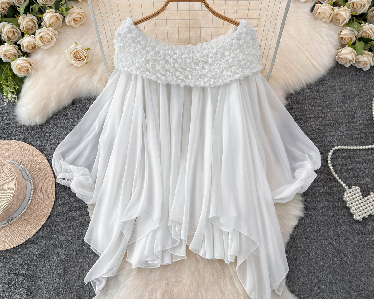 Düzensiz Tasarım Askısız Şifon Bluz