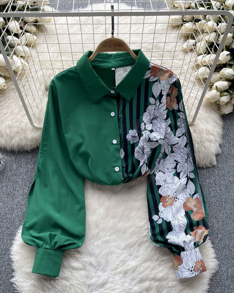 Çiçek Desenli Patcher Loose-fit Gömlek