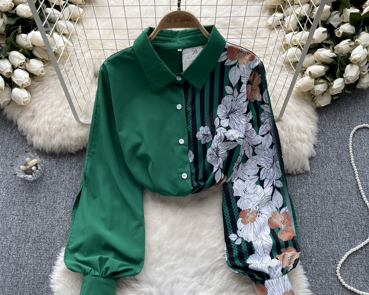 Çiçek Desenli Patcher Loose-fit Gömlek