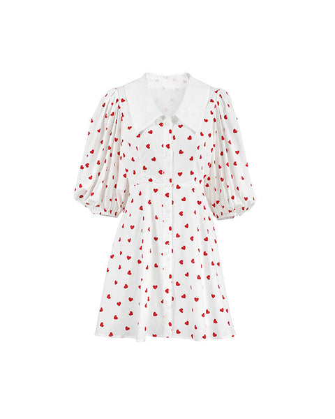 Çiçek Desenli Yüksek Bel Kısa Kollu Elbise