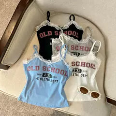 Vintage Dantel Kenar Baskılı Atlet