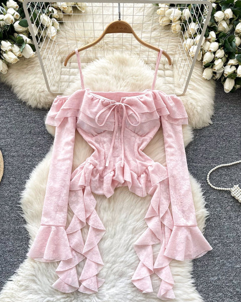 Düzensiz Tasarım Volanlı Askılı Bluz