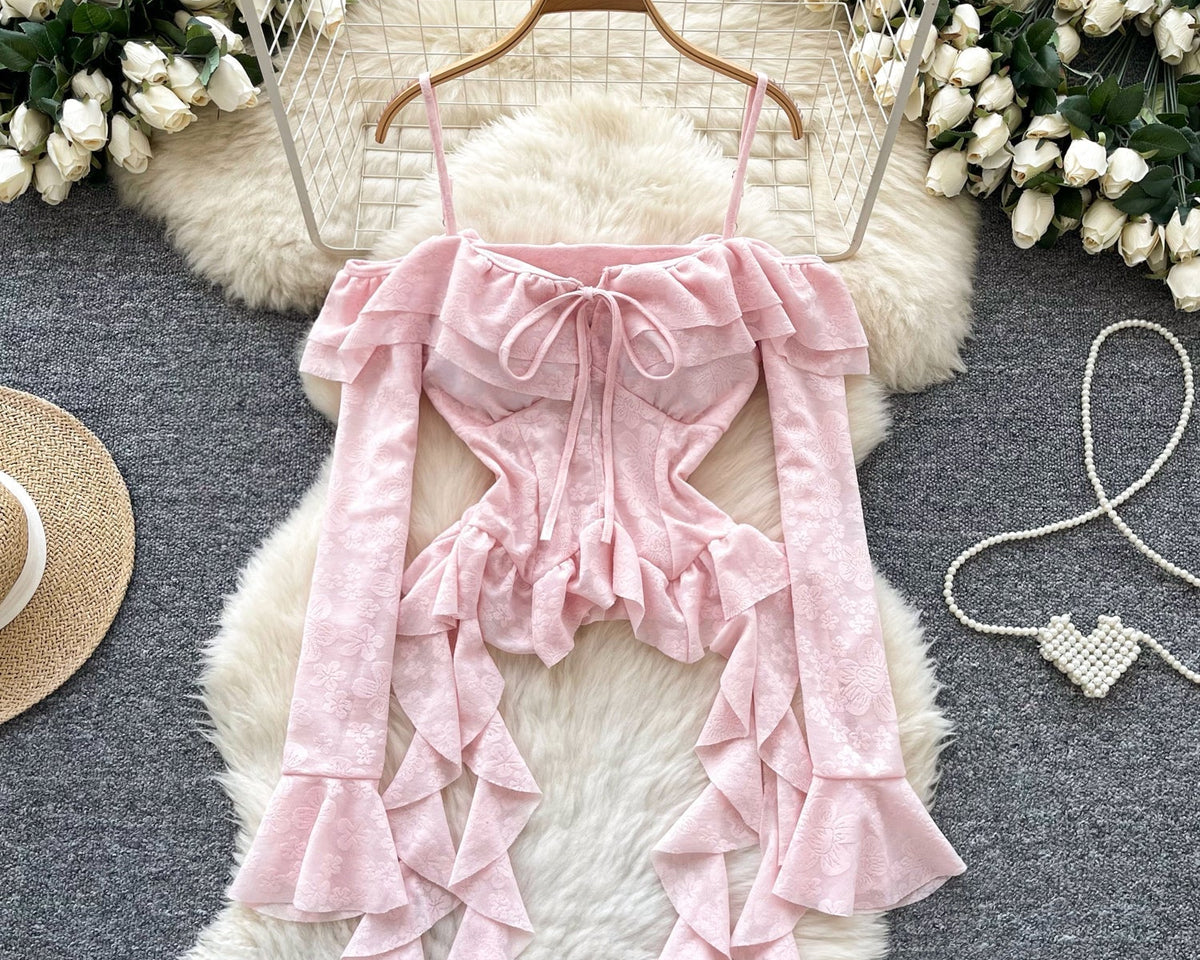 Düzensiz Tasarım Volanlı Askılı Bluz