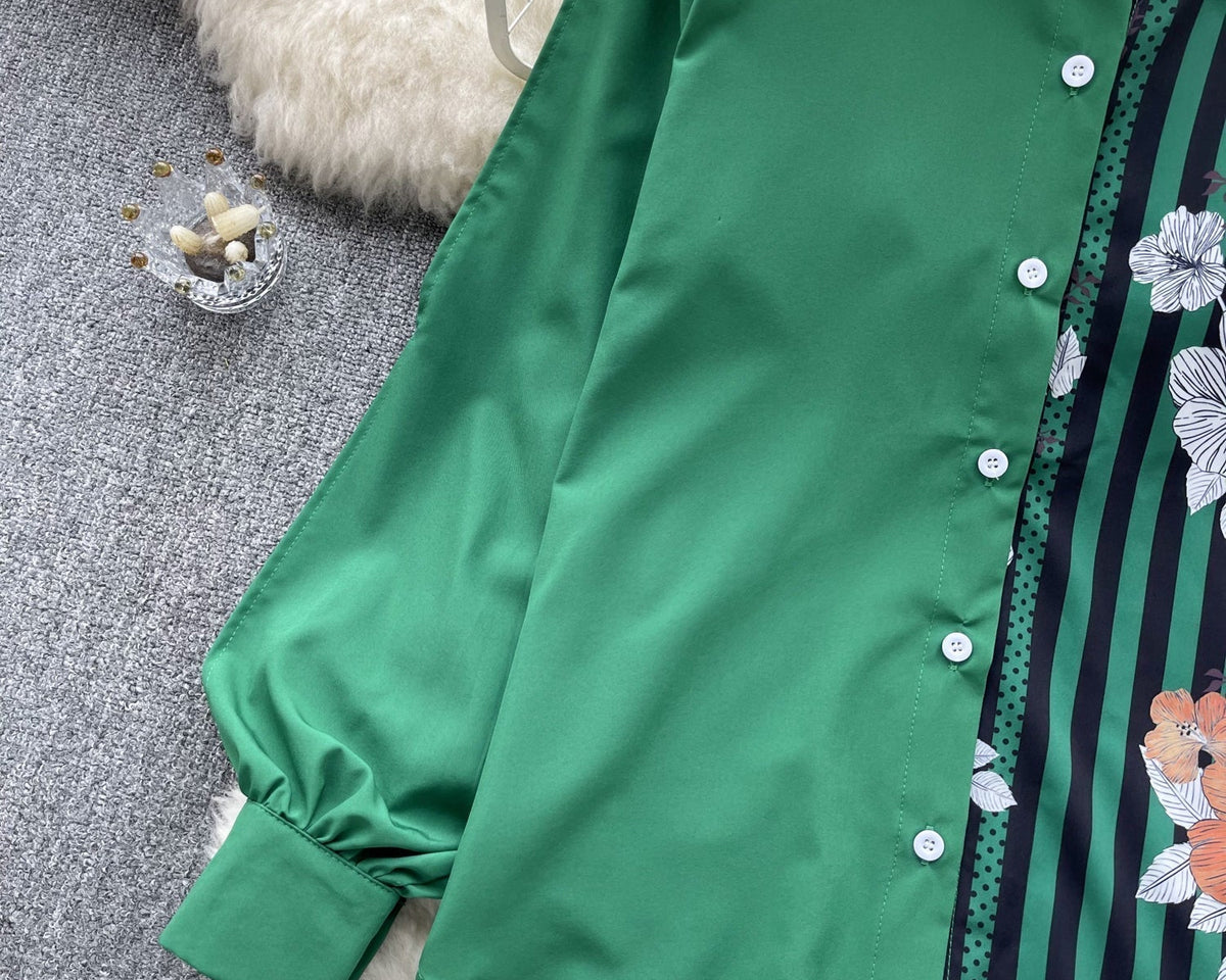 Çiçek Desenli Patcher Loose-fit Gömlek