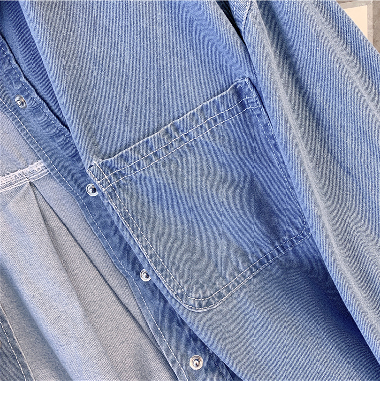 Basit Tasarım Tek Düğmeli Kot Gömlek