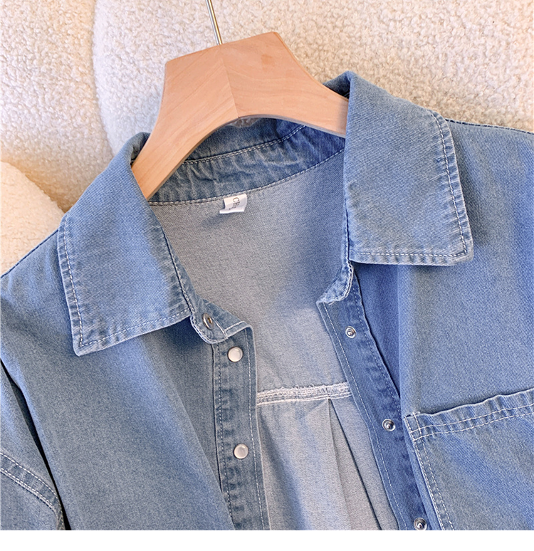 Basit Tasarım Tek Düğmeli Kot Gömlek