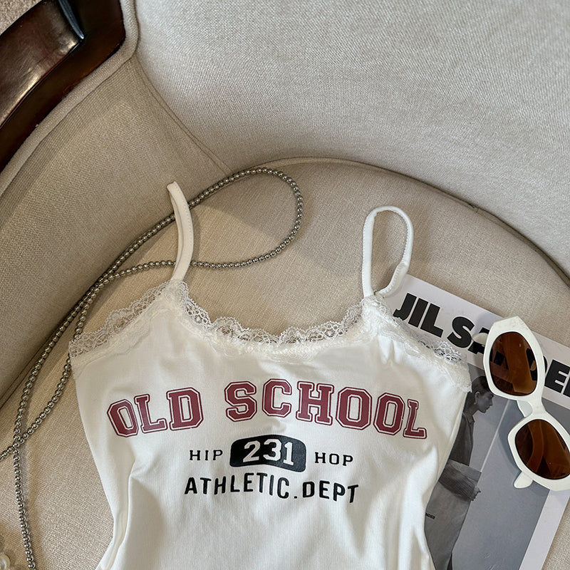 Vintage Dantel Kenar Baskılı Atlet