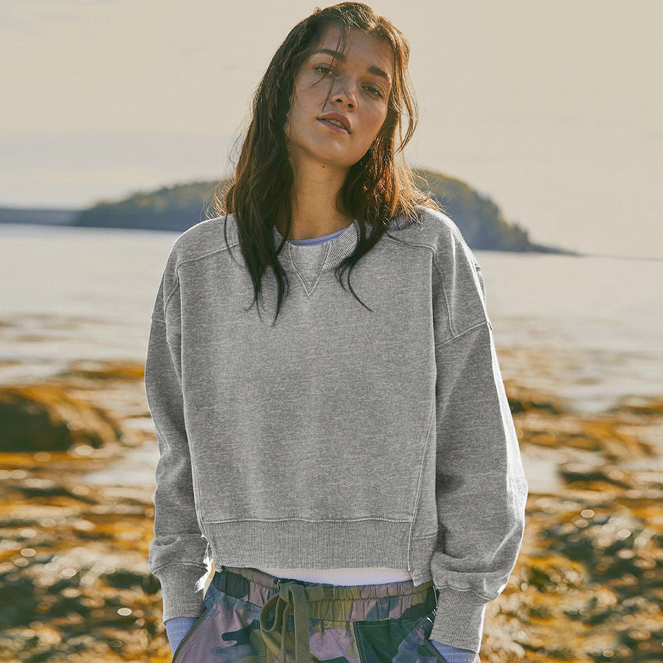 Bol Kesim Yuvarlak Yaka Patchwork Sweatshirt