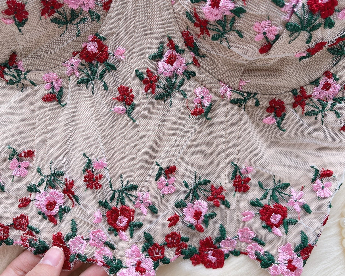 Off-shoulder Çiçek İşlemeli Dantel Bluz