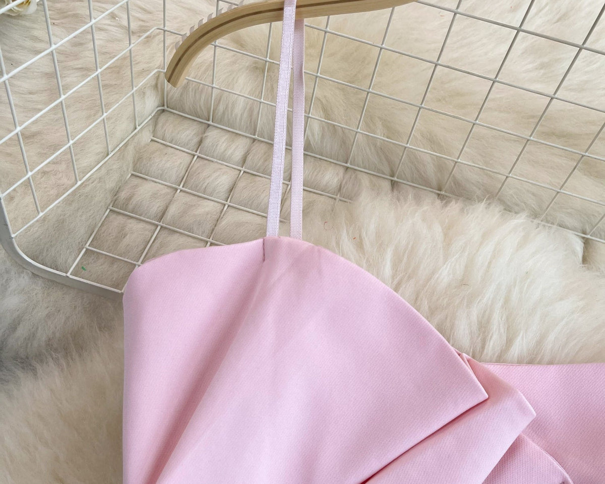 3D Volanlı Düz Renk Sırt Dekolteli Bluz