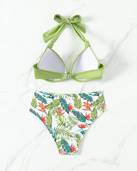 Düz Renkli Baskılı Mayo Plaj Bikini