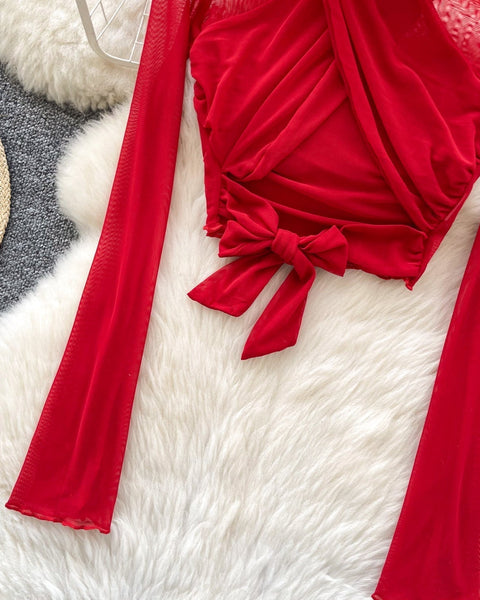 Kemer Detaylı Mesh Kısa Üst