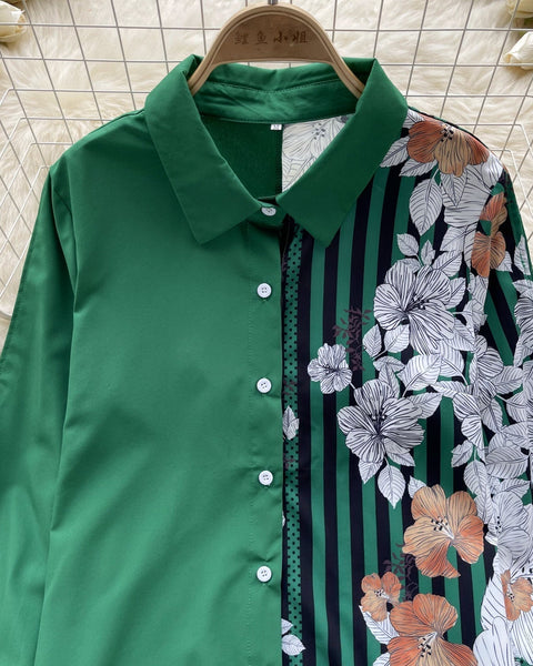 Çiçek Desenli Patcher Loose-fit Gömlek