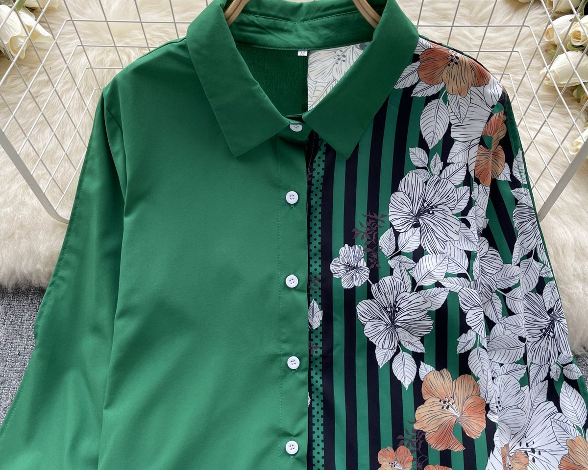 Çiçek Desenli Patcher Loose-fit Gömlek