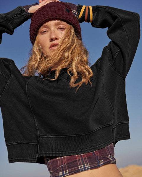 Bol Kesim Yuvarlak Yaka Patchwork Sweatshirt